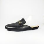 Enzo Tesoti Mules Flat Black Leather Bit Loafers Gold Tone Round Toe EU39/US8.5 | eBay