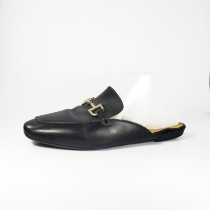 Enzo Tesoti Mules Flat Black Leather Bit Loafers Gold Tone Round Toe EU39/US8.5 | eBay
