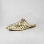 Bottega Veneta Intrecciato Weave Leather Mules - Gold Flats, Shoes -