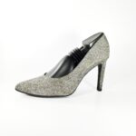Black Textured Glittered Cone-Heel Pointed-Toe Pumps