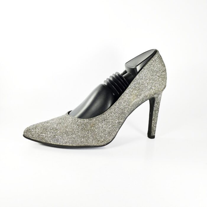 Black Textured Glittered Cone-Heel Pointed-Toe Pumps