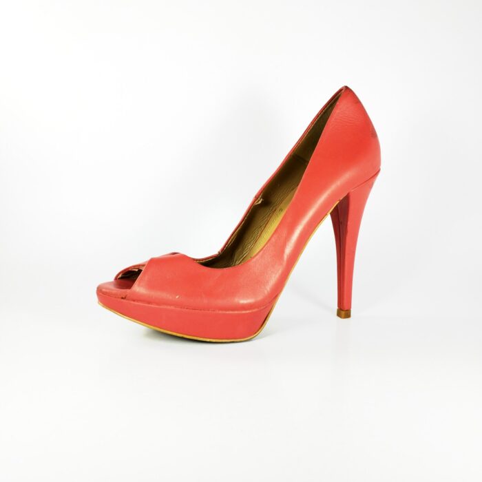 Zara Basic Red Suede Platform Peep Toe 5 Inch Heels Euro Size